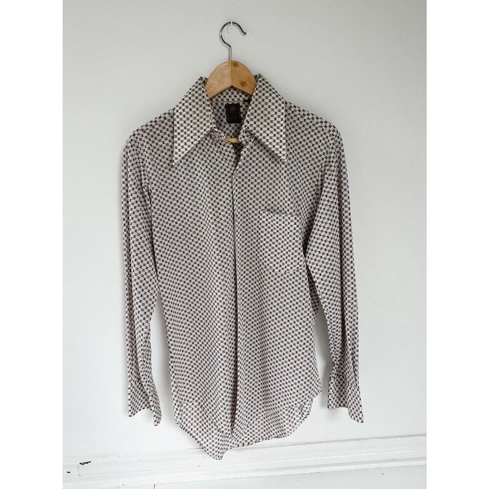 Vintage 1970s Jandy Place Knit Nylon Button Down Shirt Medium - Picture 3 of 7